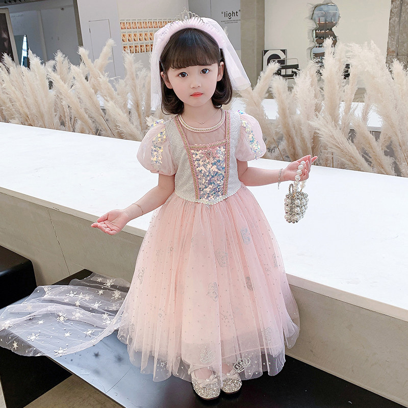 Summer short sleeves Aesha princess dresses children's genuine ishaal dress high-end gown baby birthday yarn dress