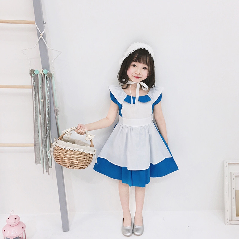 2020 Summer new children Alice Ocean dress Maid Dress Girl Cute Pure Cotton Princess Dress 61