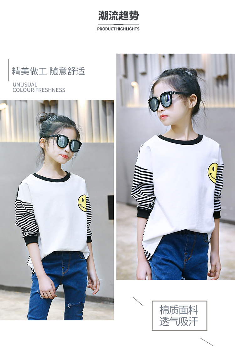 Áo thun bé gái 6 áo mùa xuân và mùa thu Cô bé 12 tuổi 5 học sinh 7 phiên bản Hàn Quốc 9 áo đáy 11 trẻ em tay dài 8 máu quần áo sành điệu cho be gái