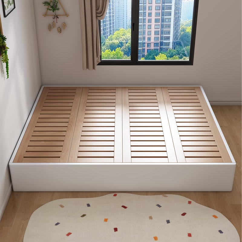 All Solid Wood Tatami Montessori Platform Bed, Simple Modern Single/Double Bed, Bed and Breakfast Hotel Floor-Standing Bed Without Headboard