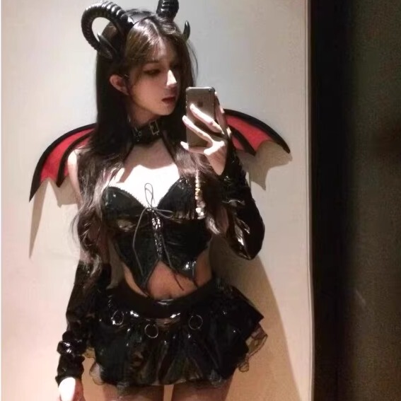 Sexy Pure Desire Tube Top Short Skirt Set Qqny Erotic Little Devil Outfit Uniform Dominatrix Cosplay Halloween Lingerie
