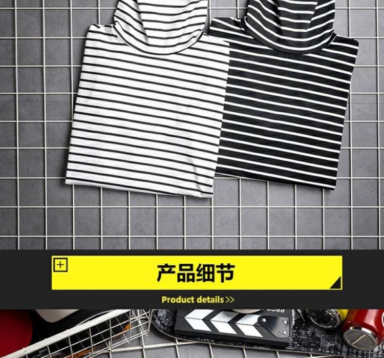 Mùa xuân 2018 vài chiếc áo thun cổ lọ sọc cao cổ áo thời trang nam dáng rộng tay áo thun dáng dài xu hướng áo blazer nam