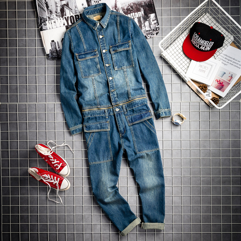 Spring Autumn Denim for Men's Suits Men's Suit Day Ensemble Retro Removable Tooling Cuddle Pants HIPHOP Men's Pants Tide