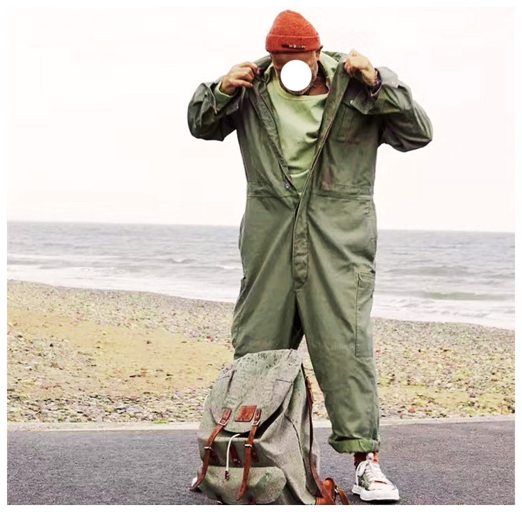 Japanese Retro Workwear Jumpsuit Set for Men, Trendy Brand Loose Jumpsuit, Work Pants, Long-Sleeved Men's Versatile One-Piece Outfit