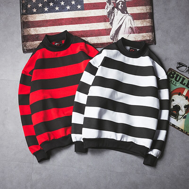 South Korea Ulzzang High Collar Student Striped Casual Blouse Male Tide Korean version original Cebu BF loose lovers adding velvet jacket