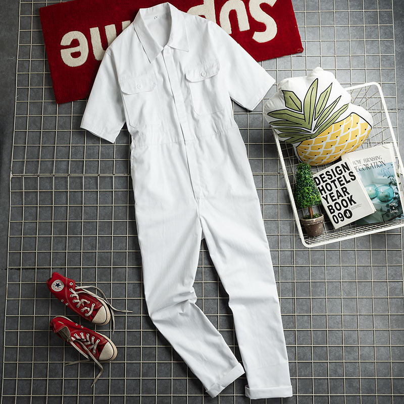 Workwear Style White Short-Sleeved Jumpsuit Unisex Trendy Brand Jumpsuit Hip-Hop Street Dance Suit One-Piece Work Clothes Workwear Style White Short-Sleeved Jumpsuit Unisex Trendy Brand Jumpsuit Hip-Hop Street Dance Suit One-Piece Work Clothes