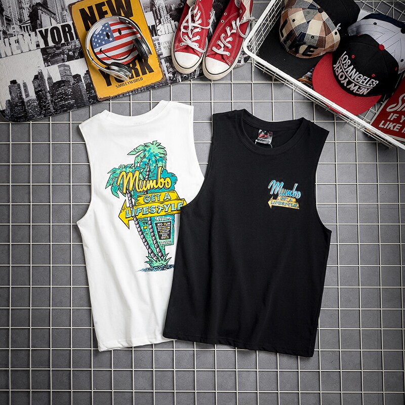 Spring and summer bottoming Hong Kong style Japanese is a seaside street fashion brand hip hop vest men loose couple sports sleeveless T-shirt