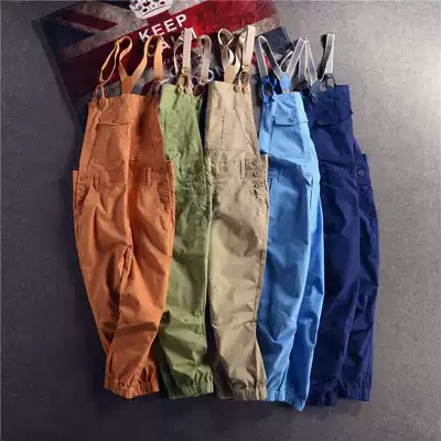 2020 couples summer eight-point men's baby bag pants wild slim-fit casual overalls one-piece suspenders women's small feet nine-point pants