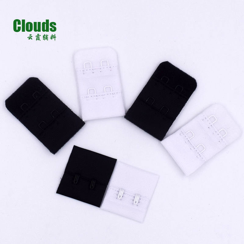 Nhà máy sản xuất áo ngực trực tiếp phụ kiện 2 hàng 2 khóa Polyester bằng thép không gỉ màu đen và trắng Đồ lót 2,5cm trở lại khóa áo ngực nữ