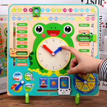 Child Cognitive Weather Time Wooden Toy Baby Puzzle Early Teach Frog Clock Building Block Boy Girl Moving Brain