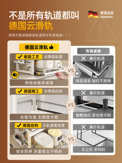 Microwave Oven Rack, Thickened and Reinforced, Pull-Out, Multifunctional Kitchen Rice Cooker Integrated Oven, Double-Layer Storage Rack