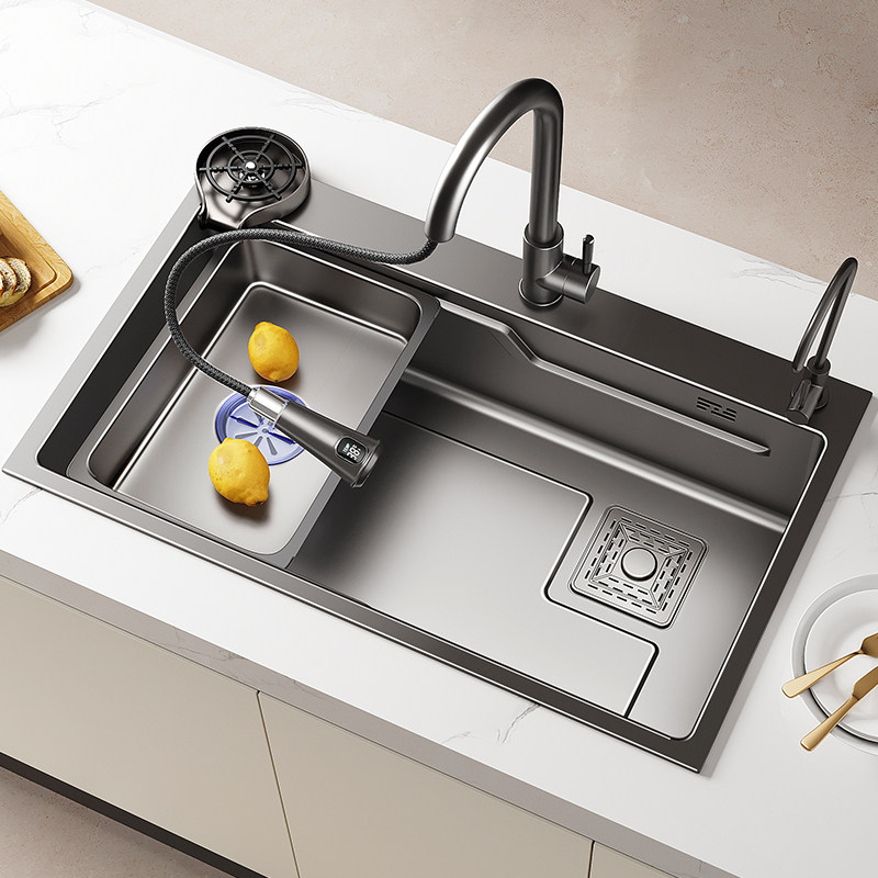 Kitchen Wash Basin Large Single Trough Stainless Steel Sink Waterfall Off Stage Dishwashing Tank Home Wash Vegetable Pool Sink Cabinet Package-Taobao