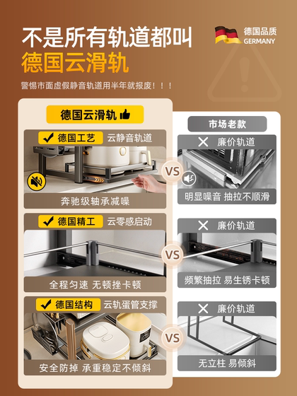 German Microwave Oven Rack Kitchen Household Countertop Rice Cooker Oven Multi-Layer Pull-Out Telescopic Storage Rack