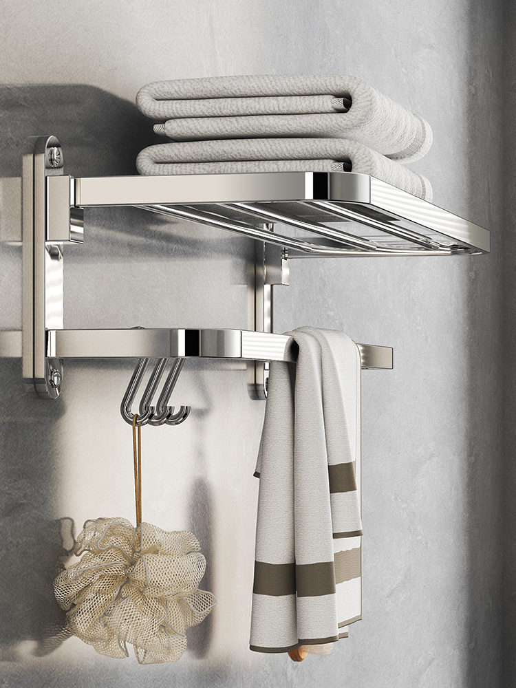 Towel rack Non-perforated stainless steel 304 bath towel rack Powder room toilet bathroom hardware pendant bathroom shelf