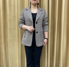 Одежда для дам 妈妈秋装格子小西装女2025年新款中老年秋季修身显瘦西服毛呢外套