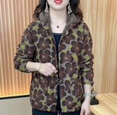 Одежда для дам 中老年秋冬季加绒加厚连帽印花棉服2025新款妈妈冬装大码保暖棉衣