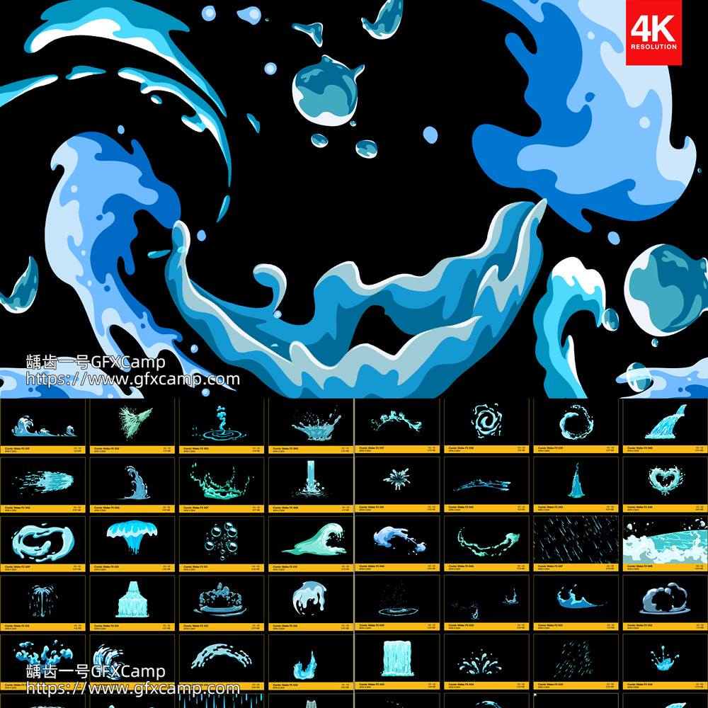 109组卡通漫画水流液体特效MG动画4K视频素材 透明背景+AE工程