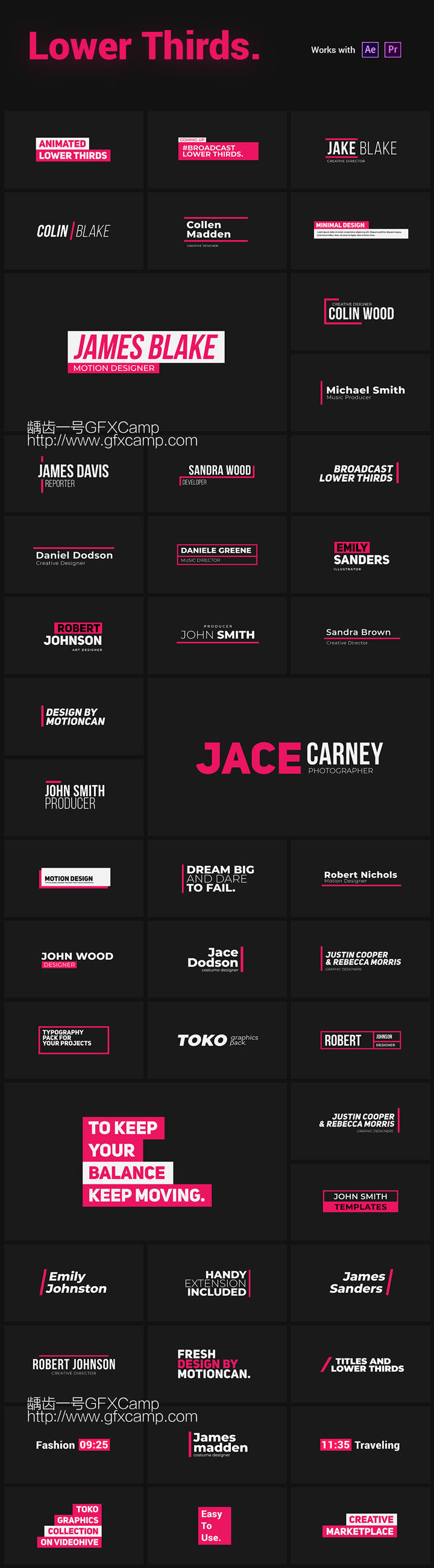 AE脚本+PR预设-1450+时尚排版商品介绍宣传包装文字标题字幕条Logo动画转场背景元素包 Graphics Pack TOKO V3(支持2019)