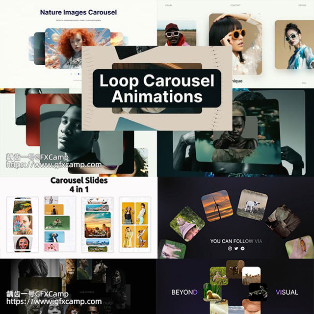 Ae Template Horizontal and Vertical Screen Photo Carousel Photo Album Slideshow Display Animation 4 Sets