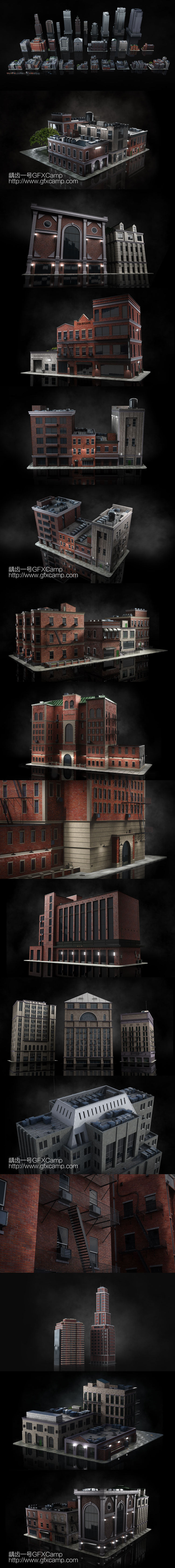 布鲁克林街区城市建筑楼房3D模型 C4D/3DS MAX/FBX/OBJ/Maya/Blender/Houdini/Unity/Unreal格式