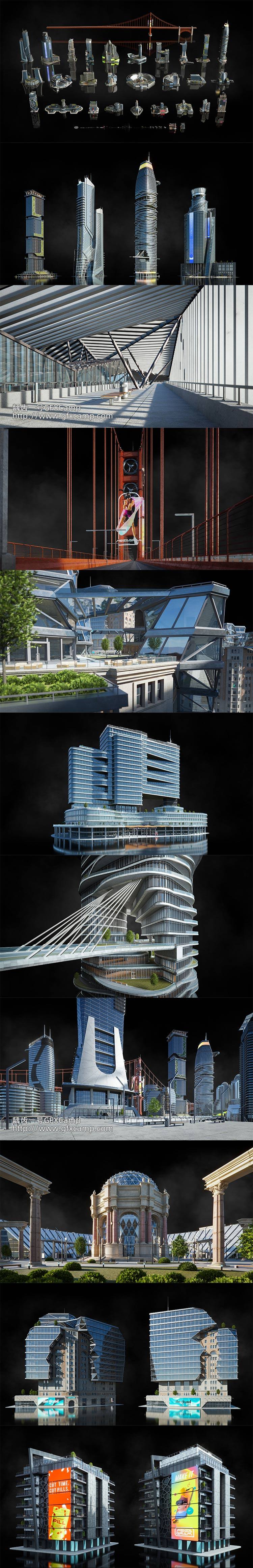 旧金山现代城市建筑楼房3D模型 Blender格式