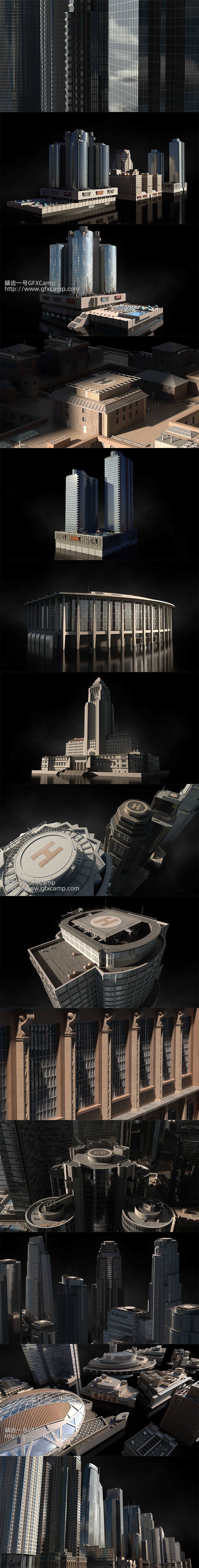 洛杉矶现代城市建筑楼房大厦3D模型 C4D/MAX/FBX/OBJ/Maya/Blender/Houdini/Unity/Unreal等