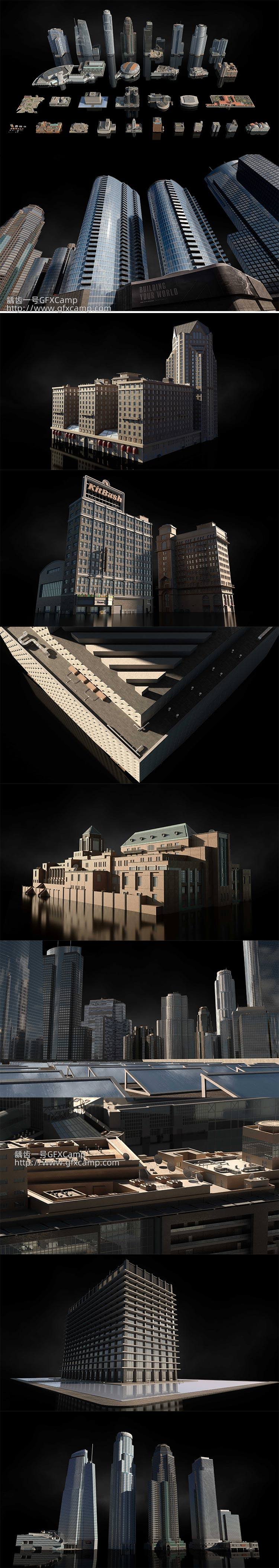 洛杉矶现代城市建筑楼房大厦3D模型 C4D/MAX/FBX/OBJ/Maya/Blender/Houdini/Unity/Unreal等