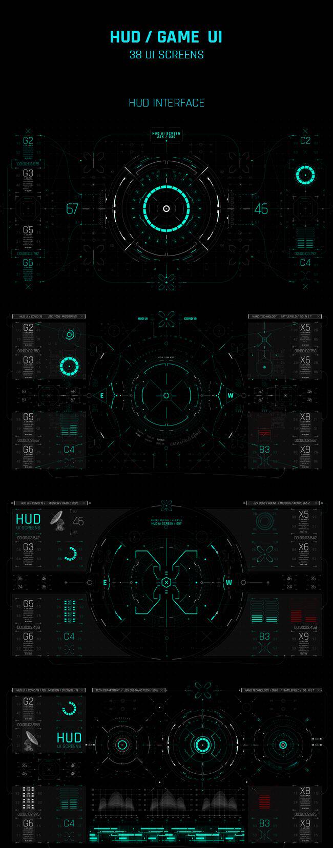 AE模板-400+科技感电影游戏UI界面屏幕HUD动画元素