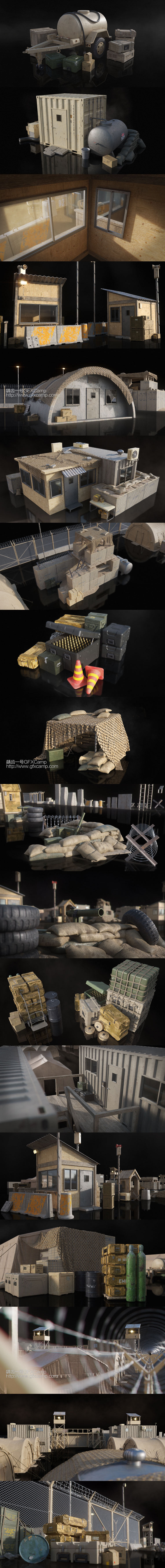 军事营地武器弹药装备设施3D模型 C4D/FBX/OBJ/MAX/Maya/Blender/Houdini/Unity/Unreal等