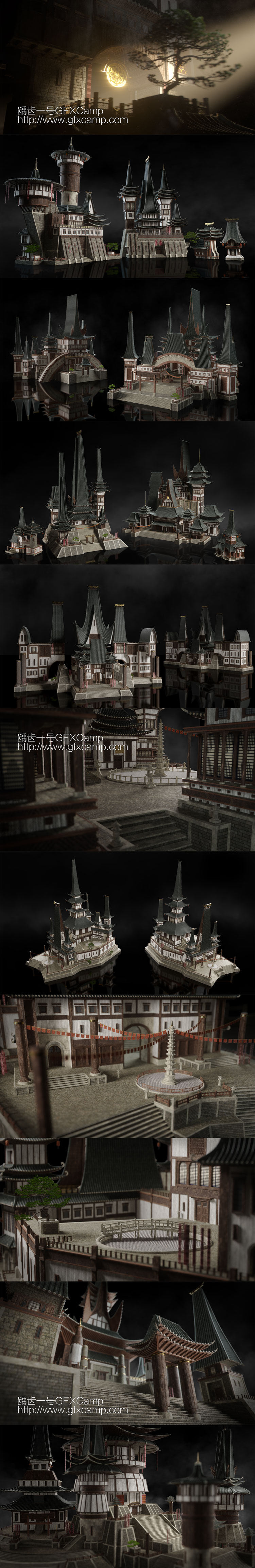 东方神秘村庄神庙建筑楼房3D模型 C4D/3DS MAX/FBX/OBJ/Maya/Blender/Houdini/Unity/Unreal格式