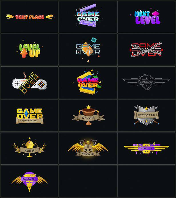 AE脚本-1500+旗帜通关卡徽章成就奖牌游戏文字标题Logo动画元素工具包 Loot