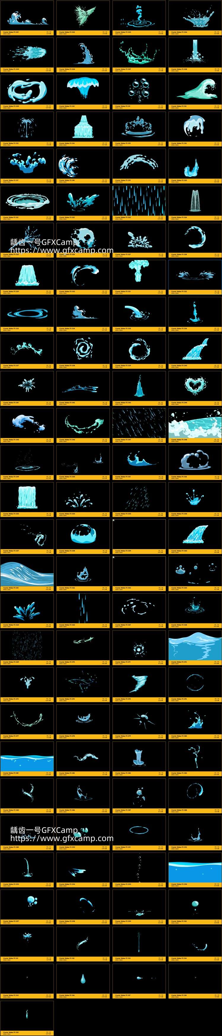 109组卡通漫画水流液体特效MG动画4K视频素材 透明背景+AE工程