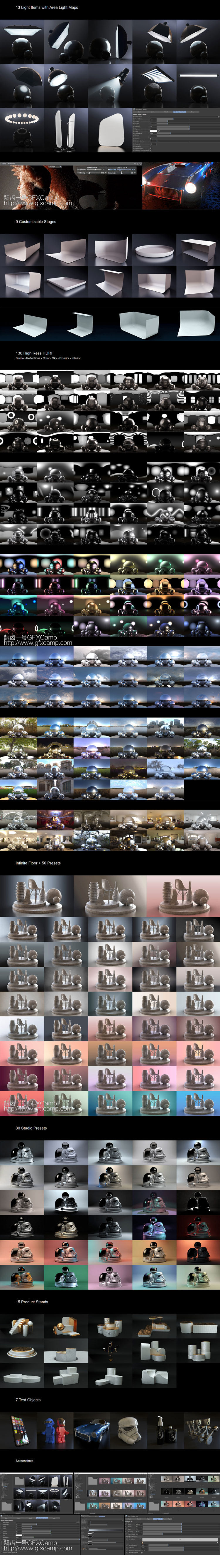 C4D Arnold阿诺德渲染器摄影棚舞台灯光HDRI电商产品渲染场景预设