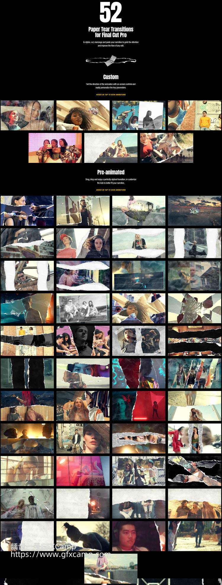 FCPX插件 52个纸张撕纸特效视频转场预设 mTransition Paper Rip