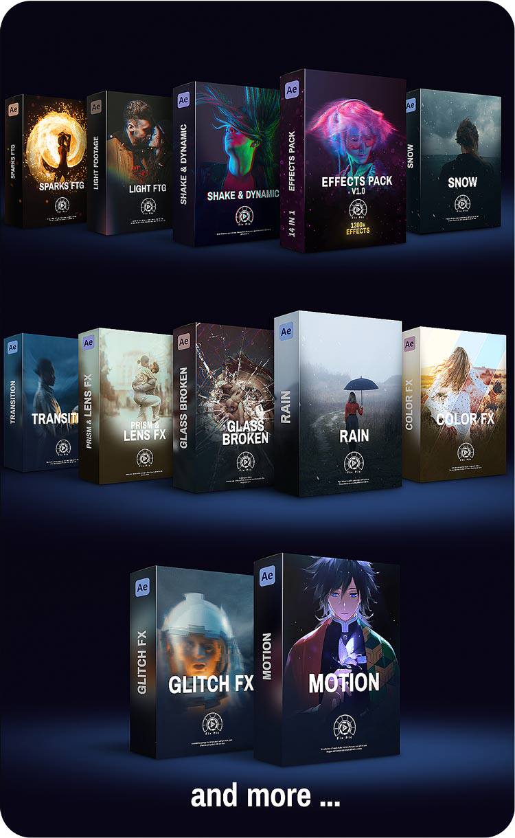 AE脚本 1300+无缝转场光效文字星火雨雪视频剪辑调色抖音特效预设
