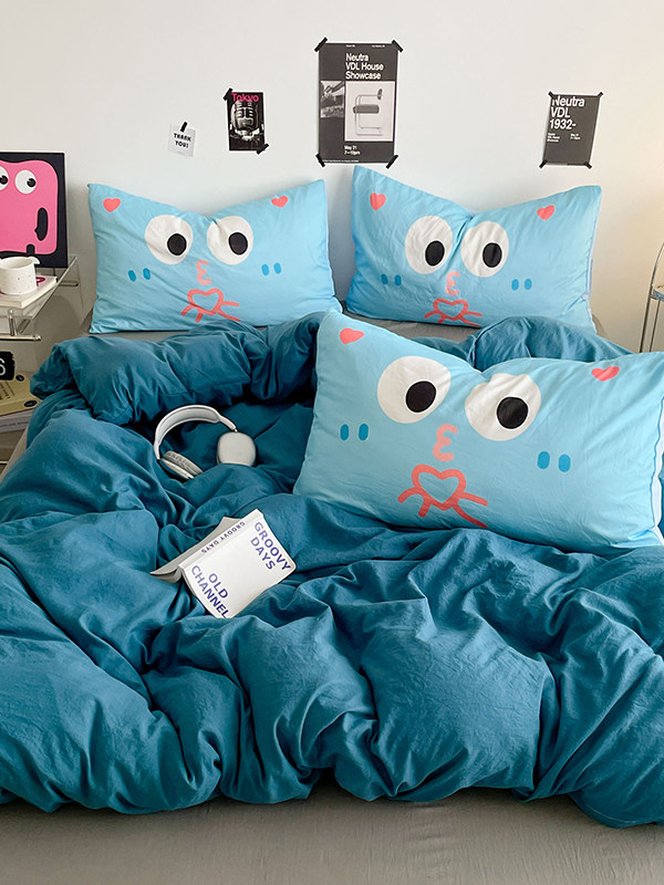 Washed Cotton Quilt Cover, Complete Set of Winter Quilt Core, Eight-Piece Student Dormitory Single Cotton Bedding Set, Complete Set