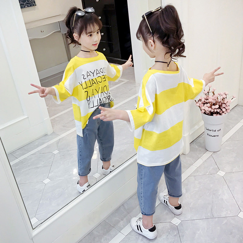 Girls T-shirt short-sleeved 5 fat girls 6 three-quarter sleeve tops 7 loose casual 8 half-sleeves 9 summer 12-year-old t-shirts