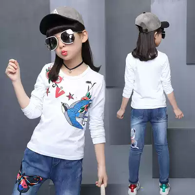 Girl dress 5 little girl 6 long sleeve T-shirt 7 white base shirt 8t shirt 9T blood 10 12 years old cotton