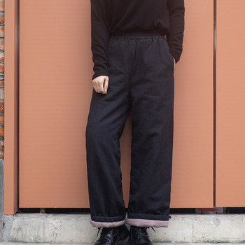 Nian jiangnan versatile ຝ້າຍສະດວກສະບາຍ pants ແມ່ຍິງ retro ວັນນະຄະດີ elastic waist ຝ້າຍແລະ linen quilted thickened ກາງເກງບາດເຈັບແລະກົງ pants