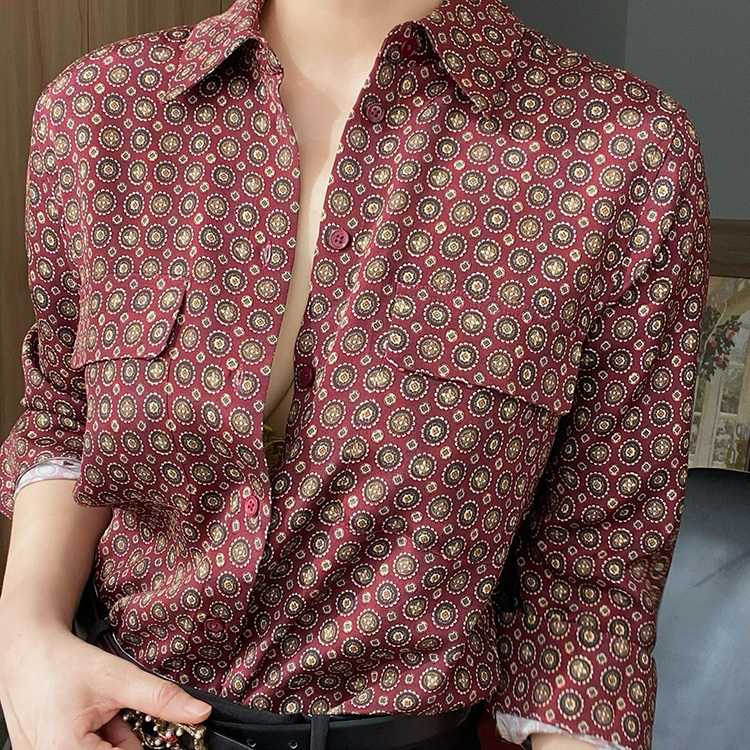 Burgundy Satin Shirt for Women with Pockets, Polka Dot Top, Heavy Silk, Light Luxury, High-End Feel, Mulberry Silk Shirt