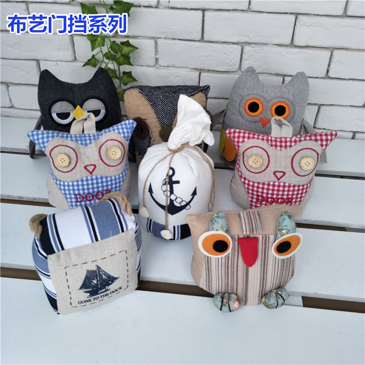 Mediterranean fabric decorative ornaments anti-collision door stop cushion creative owl windproof door stop bookend small sandbag