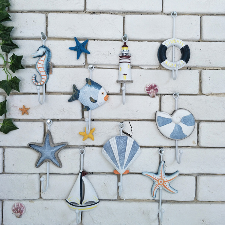 Mediterranean style wooden old cute small hook coat key hook wall hanging home decoration iron hook