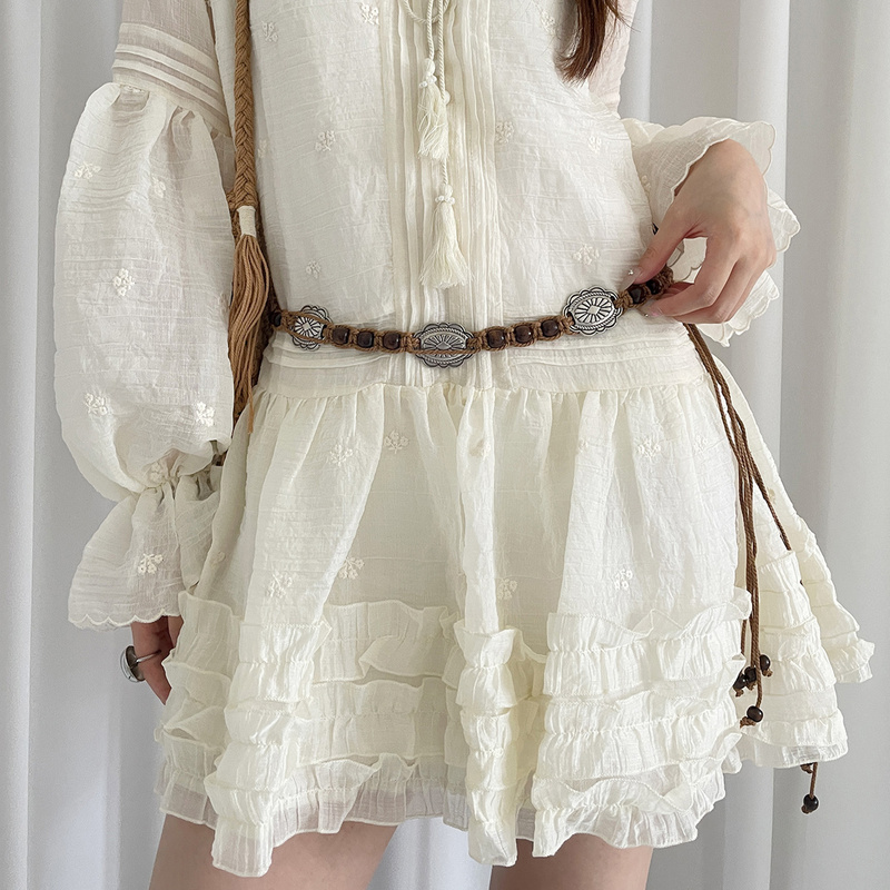 Bohemian Ethnic Style Braided Beaded Brown Waist Rope for Women Retro with Skirt Jeans Belt Accessories Belt