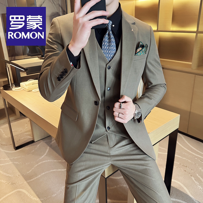 Romon Groom Suit Men's Business Professional Formal Wear Wedding Dress British Casual Slim Fit Korean Style Suit Romon Groom Suit Men's Business Professional Formal Wear Wedding Dress British Casual Slim Fit Korean Style Suit