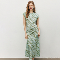 Difference market version 1OO silk crepe de chine small cap sleeves asymmetric bias cut waist mulberry silk printed dress