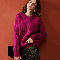 Warm autumn sun-like comfort round neck off-the-shoulder sleeve loose version of wool knitted sweater 19AW