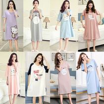 Korean version of the night dress womens summer cartoon short-sleeved pajamas Womens summer loose plus size medium-long cute long dress dress