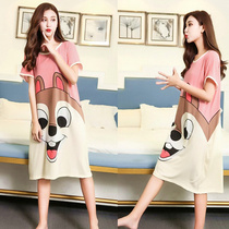 Knee-length long dress women fat mm large size night dress Modal pajamas summer new loose cotton home spring