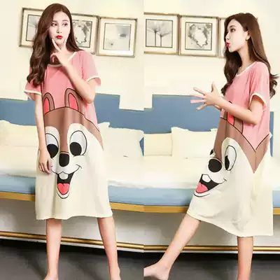 Over-the-knee long version of the long skirt women's fat mm large size night dress Modal pajamas summer new loose cotton home spring