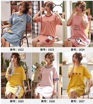  Night Dress womens summer short-sleeved mid-length cotton thin Korean loose large size fat mm summer pajama dress